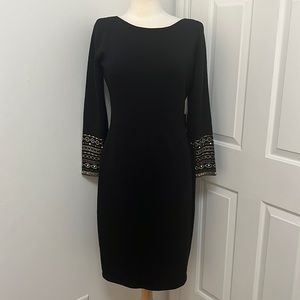 St. John Evening black dress beaded sleeves Santana knit